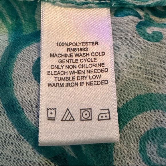 Isaac Mizrahi Medium Shirt Top Blue White Paisley Half Sleeve V Neck Sheer Women - Picture 6 of 6